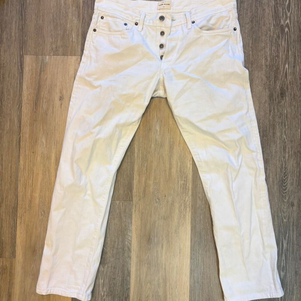 Simon-miller Men's White and Cream Jeans Red Salvage Lining